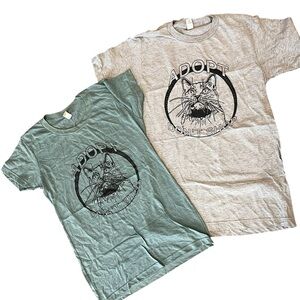 NWT Adopt Don't Shop rescue cats screen printed tees - Green and Gray